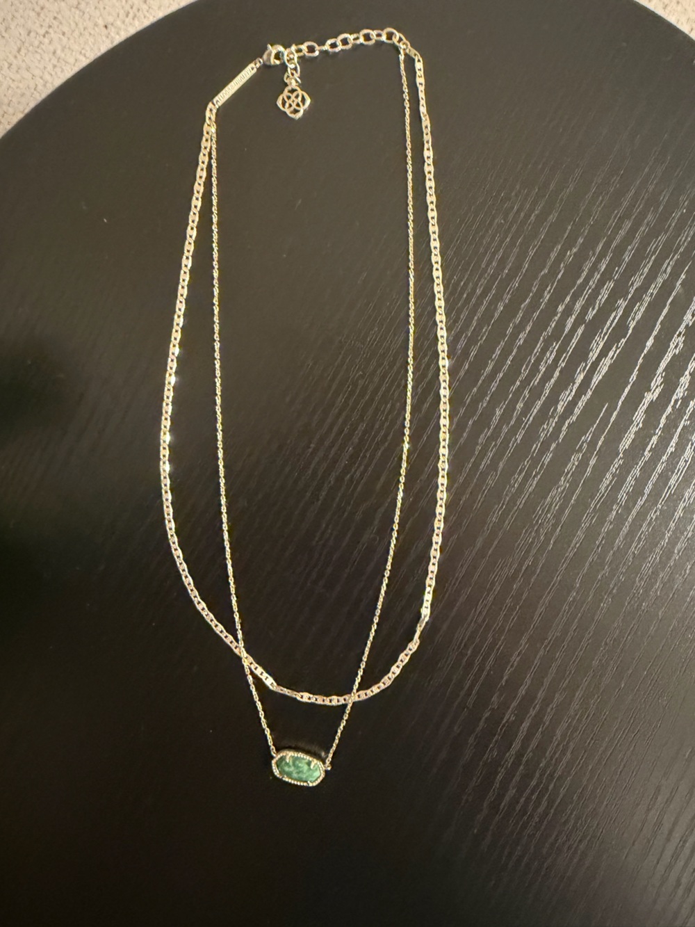 Kendra Scott Gold Double Layer Necklace with Green Stone